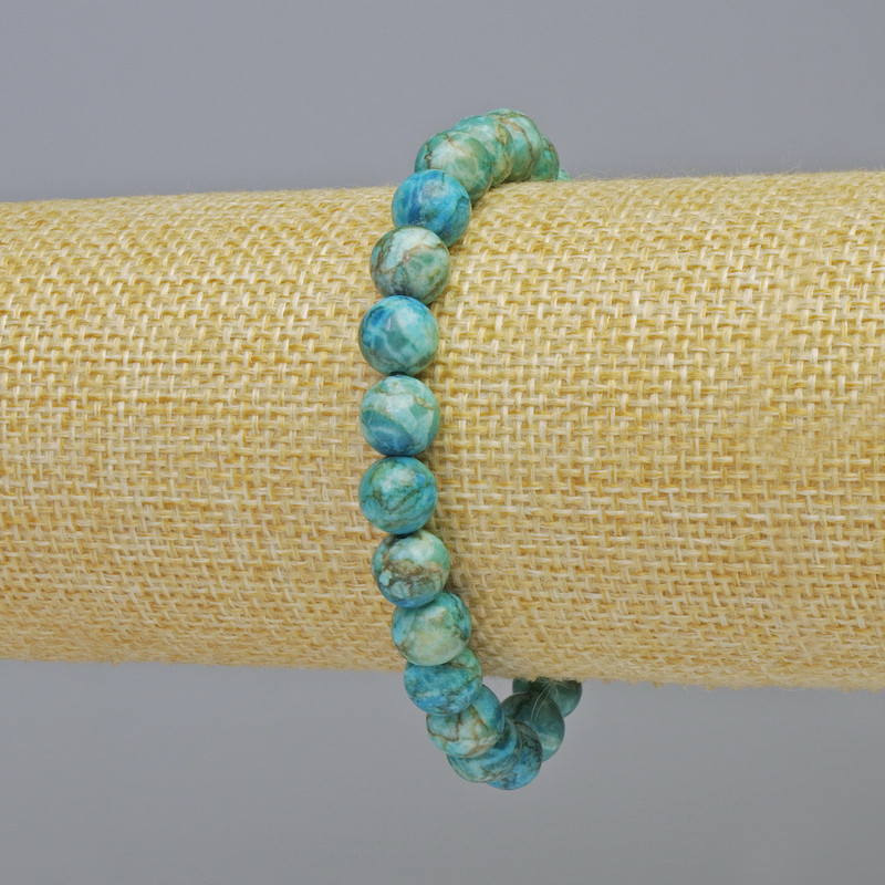 Blue Jasper (Synthetic) Bracelet, Smooth Round Beads, Diameter 8mm+/- (Stretch), Length 18cm+