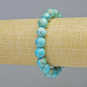 Blue Jasper (Synthetic) Bracelet, Smooth Round Beads, Diameter 10.5mm+/- (Stretch), Length 18cm+