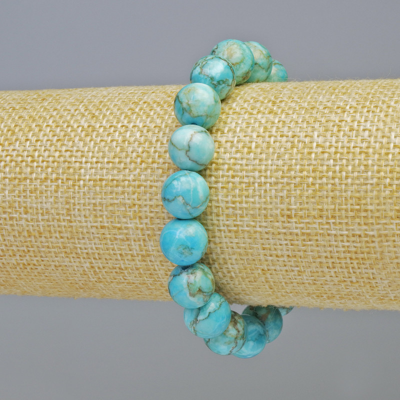 Blue Jasper (Synthetic) Bracelet, Smooth Round Beads, Diameter 10.5mm+/- (Stretch), Length 18cm+