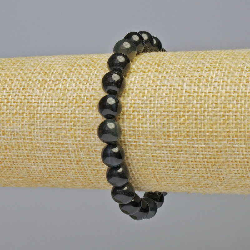 Hawk's Eye Bracelet, Natural Stone Smooth Round Beads, Diameter 8.5mm+/- (Stretch), Length 18cm+