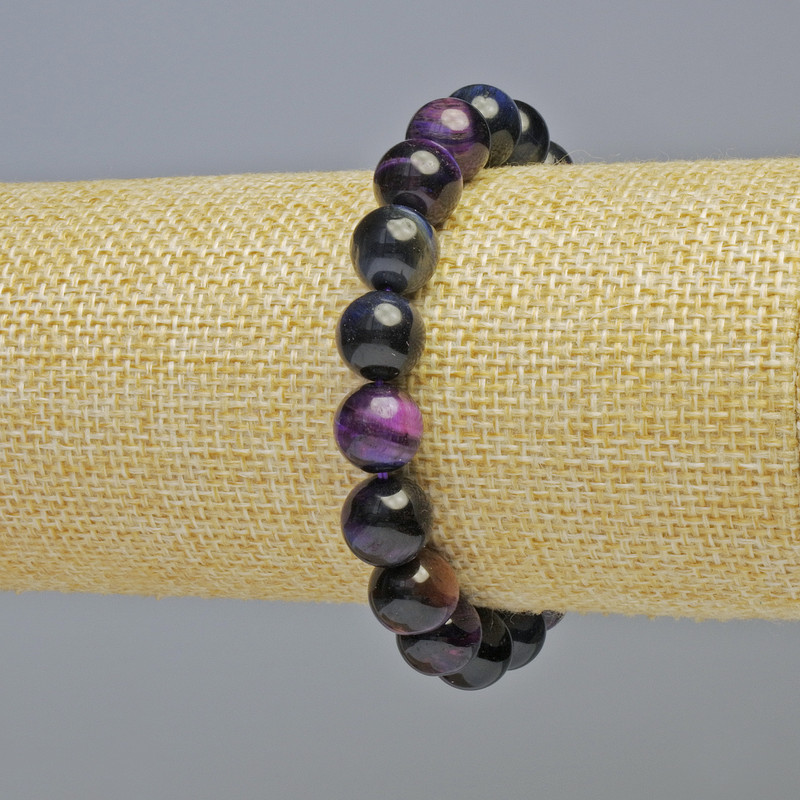 Multicolour Cat's Eye Bracelet, natural stone smooth round beads, diameter 10mm+- (stretch), length 18cm+