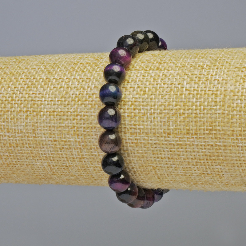 Multicolour Cat's Eye Bracelet, natural stone smooth round beads, diameter 8.5mm+- (stretch), length 18cm+