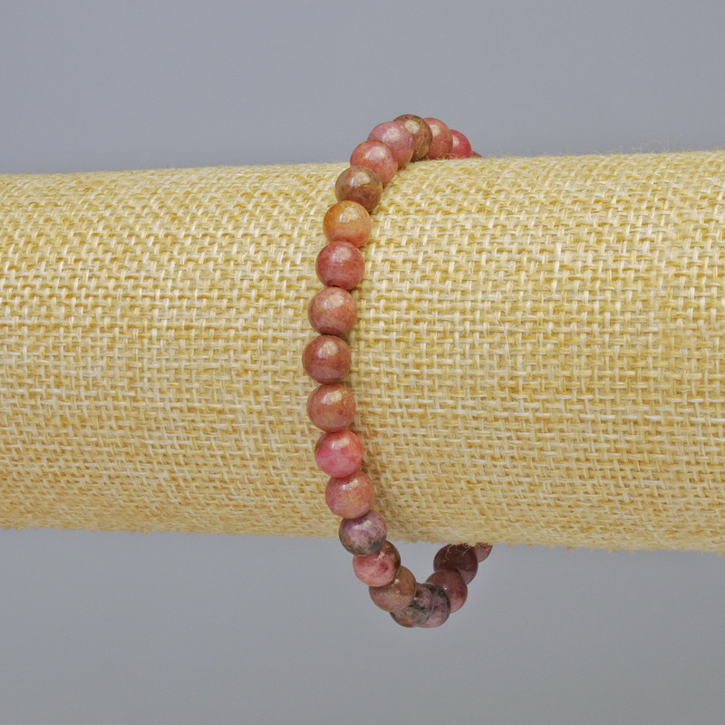 Rhodonite Bracelet, natural stone smooth round beads, diameter 6mm+- (stretch), length 18cm+
