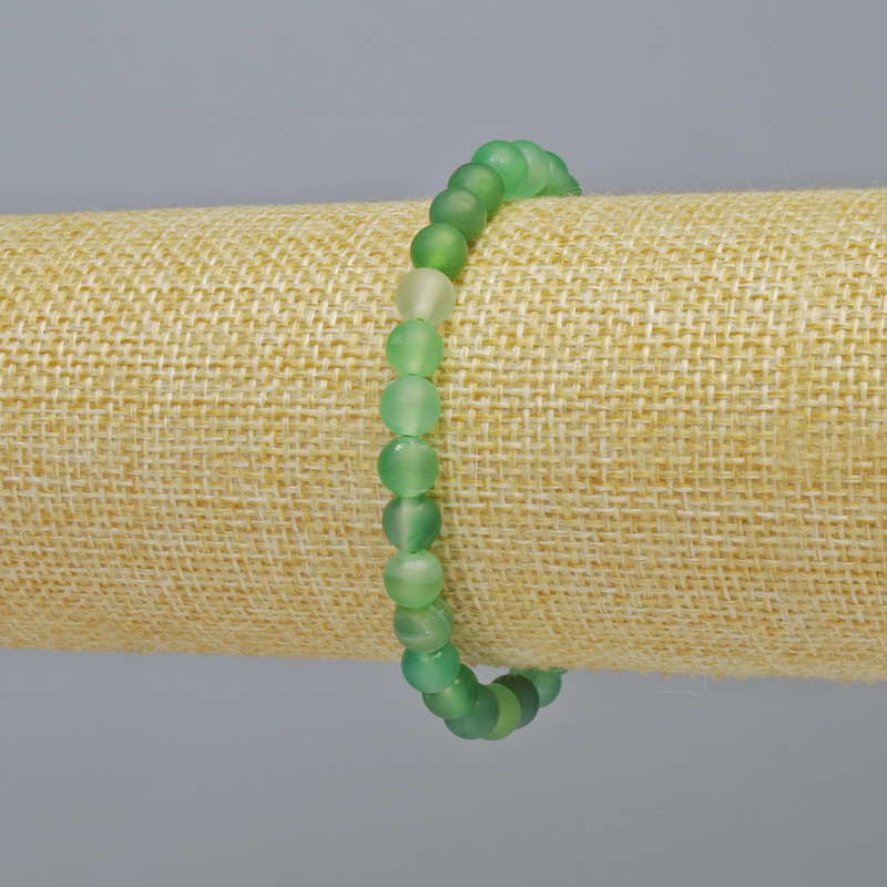 Green Agate Bracelet, matte natural stone smooth round beads, diameter 6mm+- (stretch), length 18cm+