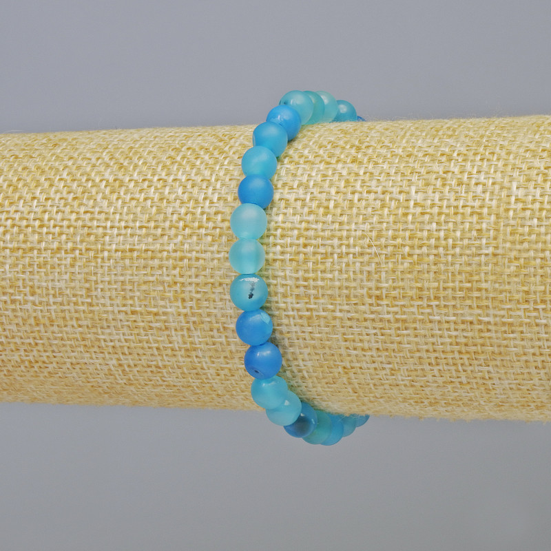 Blue Agate Bracelet, matte natural stone smooth round beads, diameter 6mm+- (stretch), length 18cm+