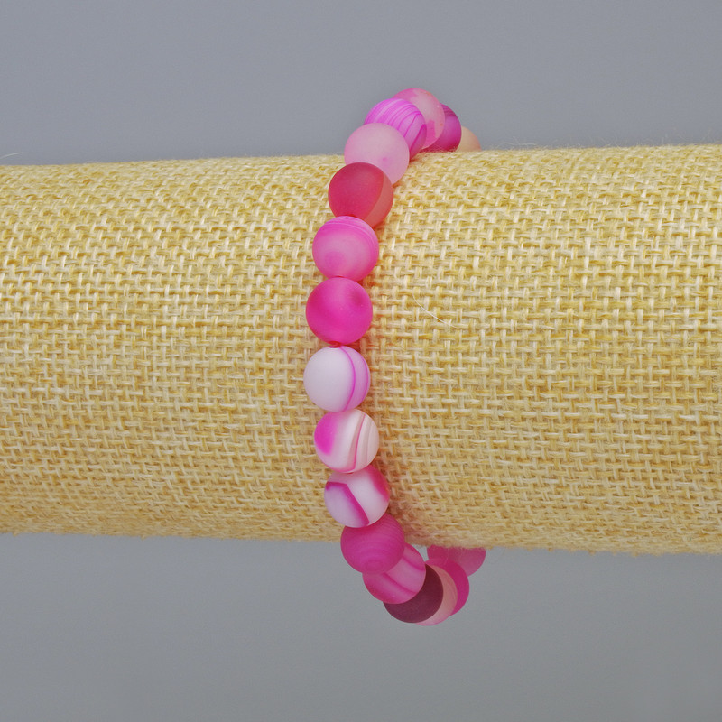 Raspberry Agate Bracelet, matte natural stone smooth round beads, diameter 8mm+- (stretch), length 18cm+