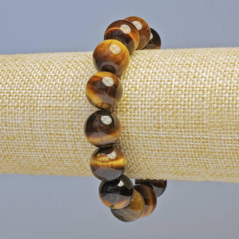 Tiger's Eye Bracelet, natural stone smooth round beads, diameter 14mm+- (stretch), length 18cm+