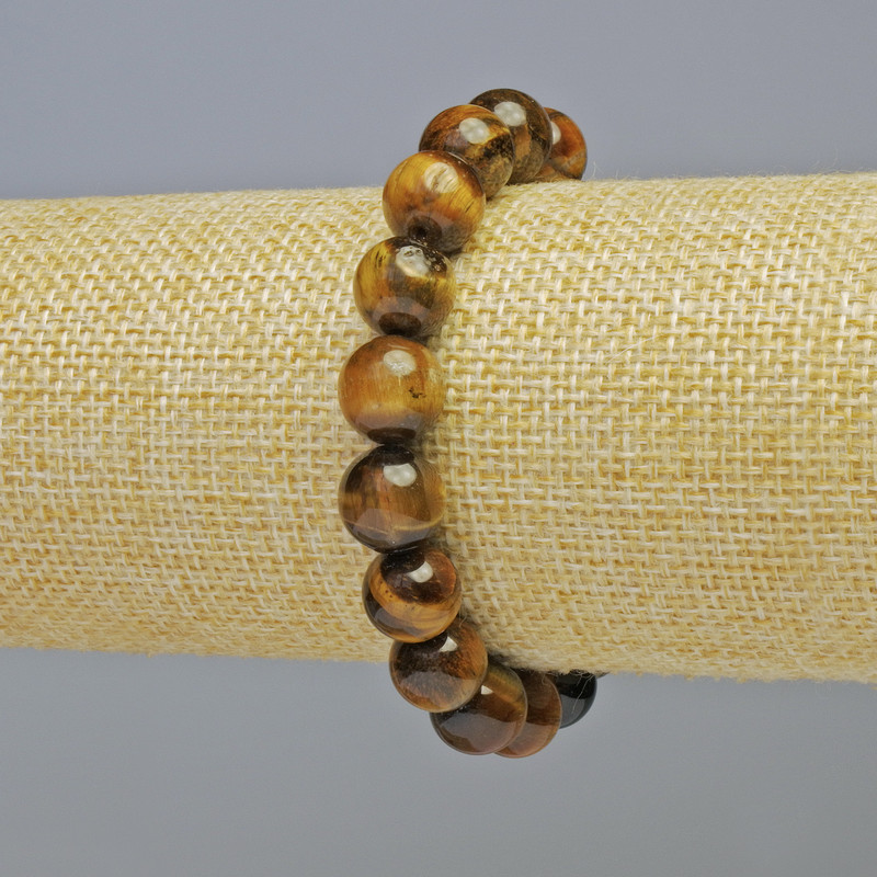Tiger's Eye Bracelet, natural stone smooth round beads, diameter 10mm+- (stretch), length 18cm+