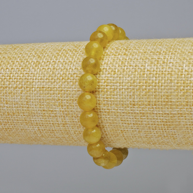 Bracelet Yellow Quartz natural stone smooth bead, diameter 8.5mm± (stretch), length 18cm+