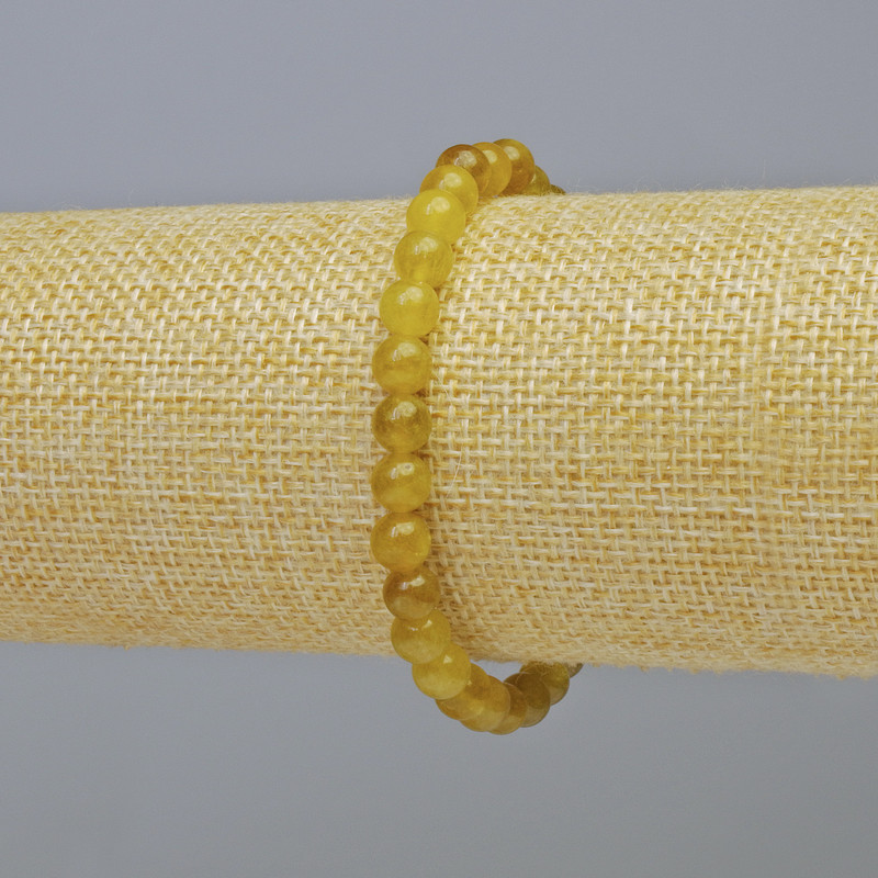 Bracelet Yellow Quartz natural stone smooth ball, diameter 6mm± (stretch), length 18cm+