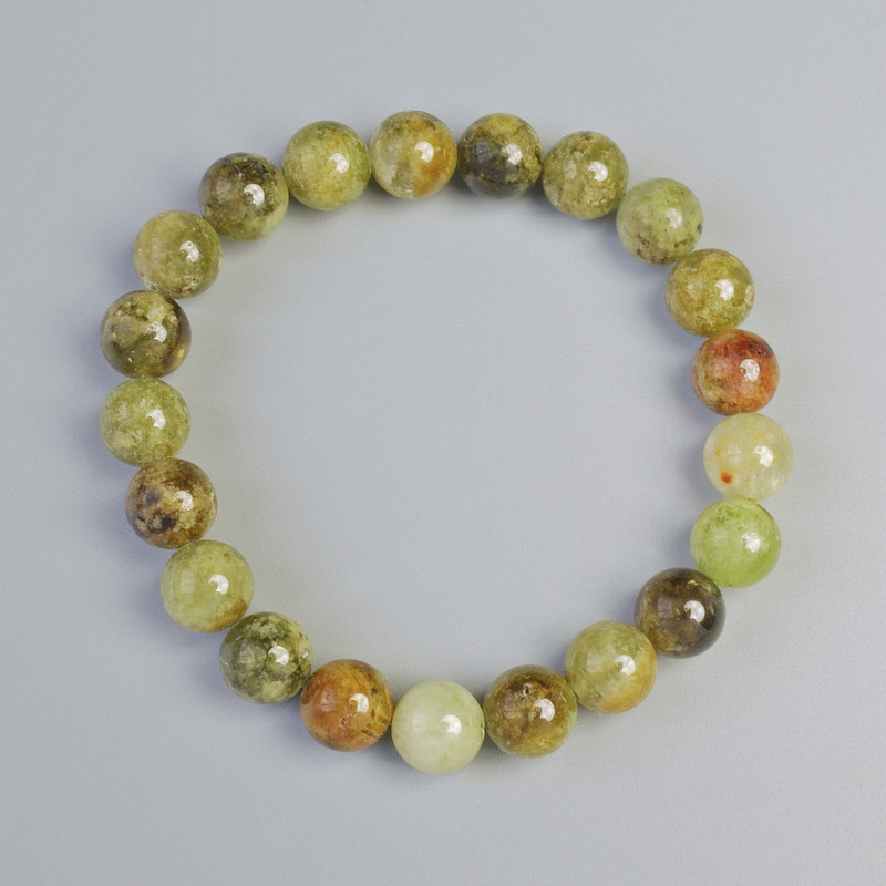 Grosular Garnet Bracelet (Green Garnet) Natural Stone Smooth Bead, 9mm± Diameter, Stretch, 18cm±