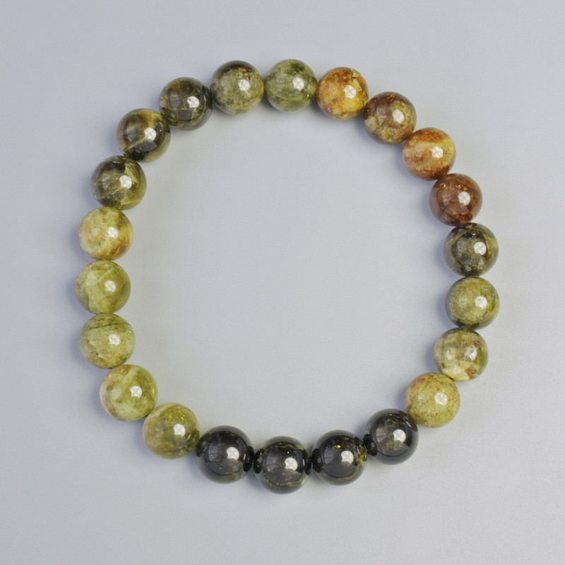 Grosular Bracelet (Green Garnet) Natural Stone Smooth Bead, Ø 8.5mm±, Stretch, 18cm+