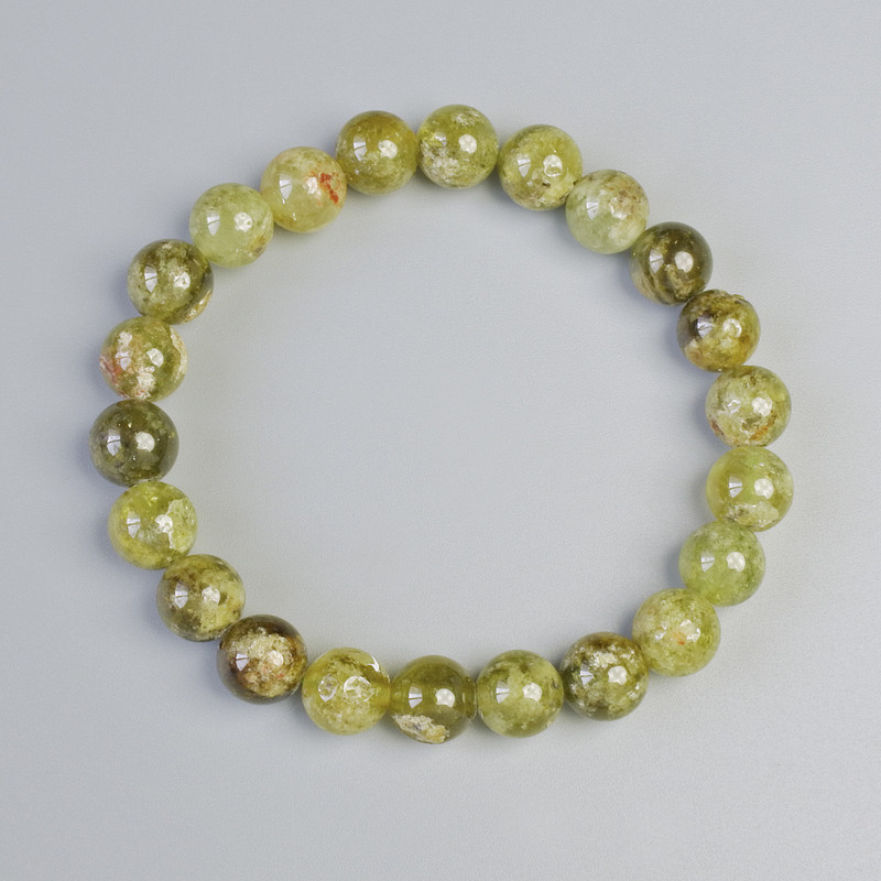 Grossularite Bracelet (Green Garnet) Natural Stone Smooth Beads, 8.5mm±, Stretch, 18cm+