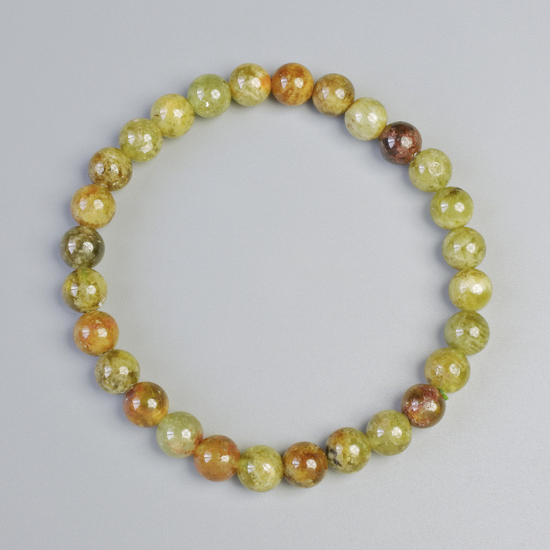 Bracelet Grossularite (green Garnet) natural stone smooth bead, diameter 7mm± (stretch), length 18cm+