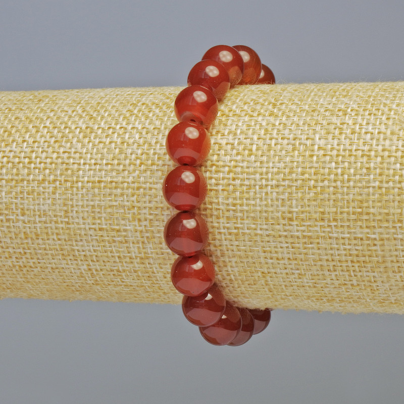Carnelian Bracelet, Natural Stone Smooth Round Bead, Diameter 10mm+/- (Stretch), Length 18cm+