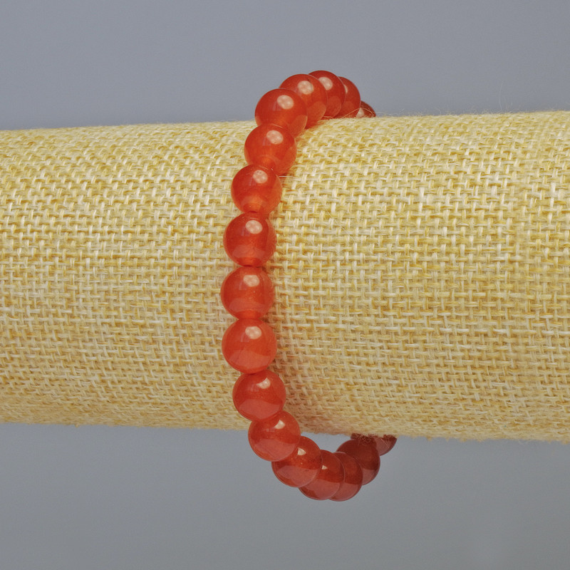 Carnelian Bracelet, Natural Stone Smooth Round Bead, Diameter 8mm+/- (Stretch), Length 18cm+
