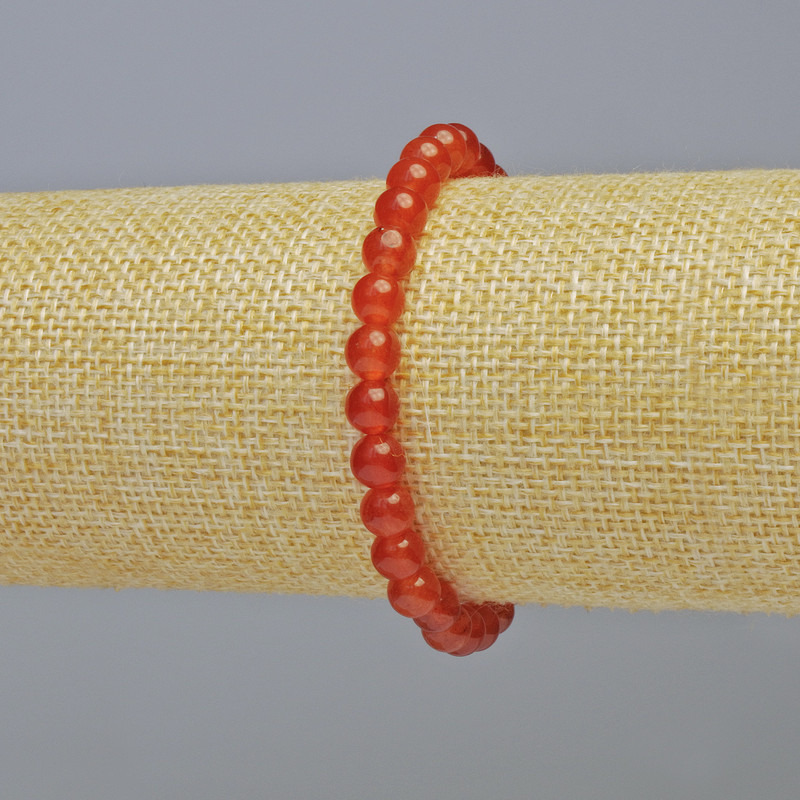 Carnelian Bracelet, Natural Stone Smooth Round Bead, Diameter 6mm+/- (Stretch), Length 18cm+