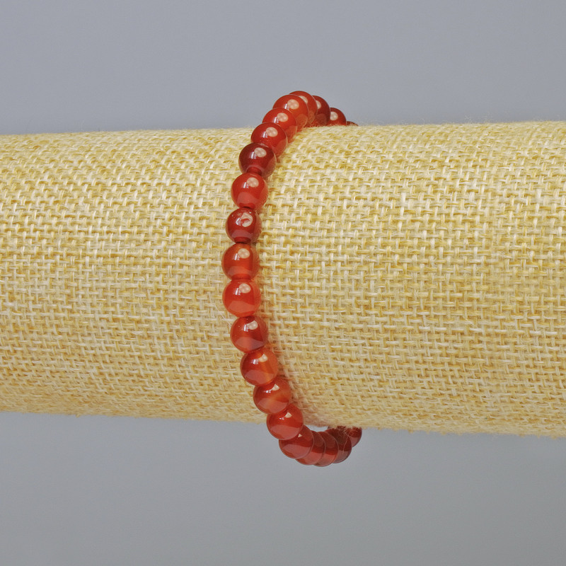 Carnelian Bracelet, Natural Stone Smooth Round Bead, Diameter 6mm+/- (Stretch), Length 18cm+