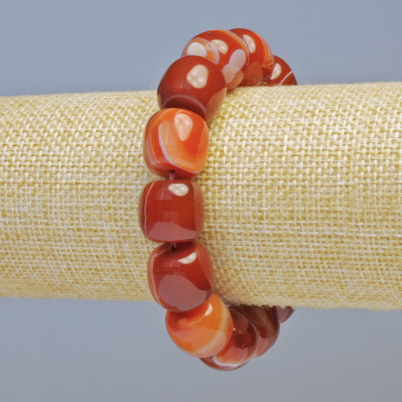 Carnelian Bracelet, Natural Stone Smooth Cylinder, Diameter 15x13.5mm+/- (Stretch), Length 18cm+