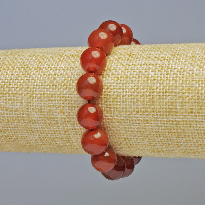 Carnelian Bracelet, Natural Stone Smooth Round Bead, Diameter 12mm+/- (Stretch), Length 18cm+