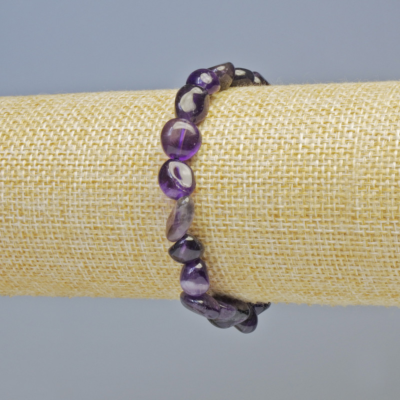 Amethyst Bracelet, Natural Stone Tumbled Beads, Diameter 8x9mm+/- (Stretch), Length 18cm+