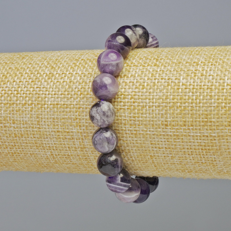 Amethyst Bracelet, Natural Stone Smooth Round Bead, Diameter 10.5mm+/- (Stretch), Length 18cm+