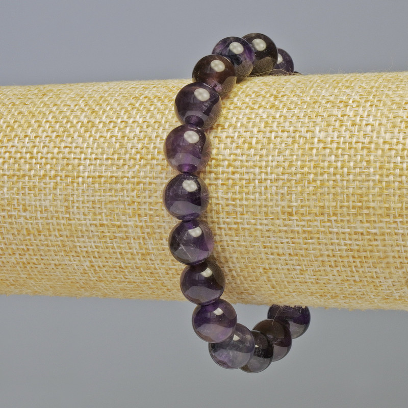 Amethyst Bracelet, Natural Stone Smooth Round Bead, Diameter 10mm+/- (Stretch), Length 18cm+