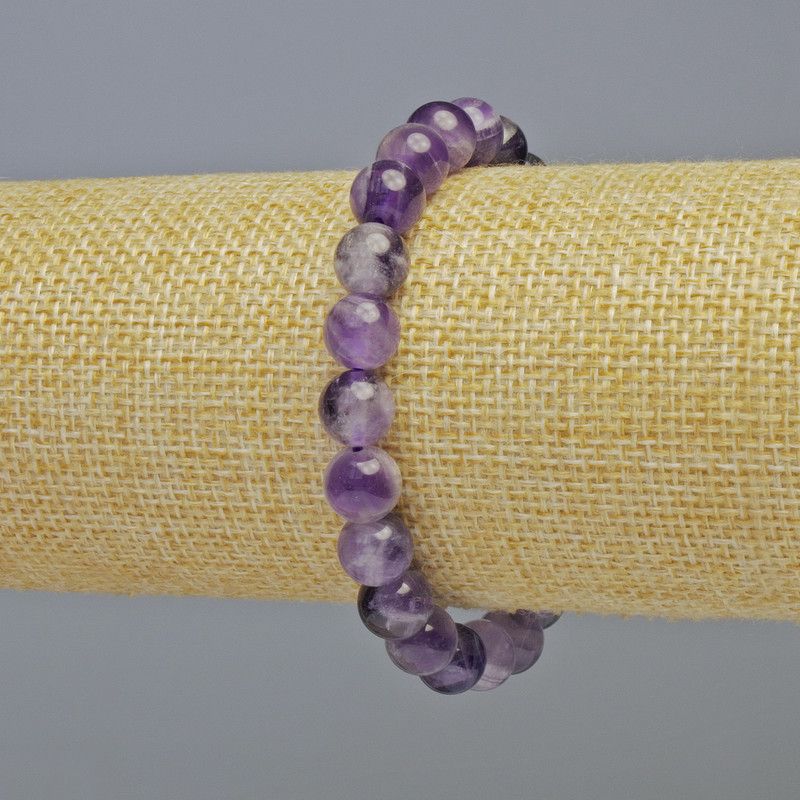 Amethyst Bracelet, Natural Stone Smooth Bead, Diameter 8.5mm+/- (Stretch), Length 18cm+