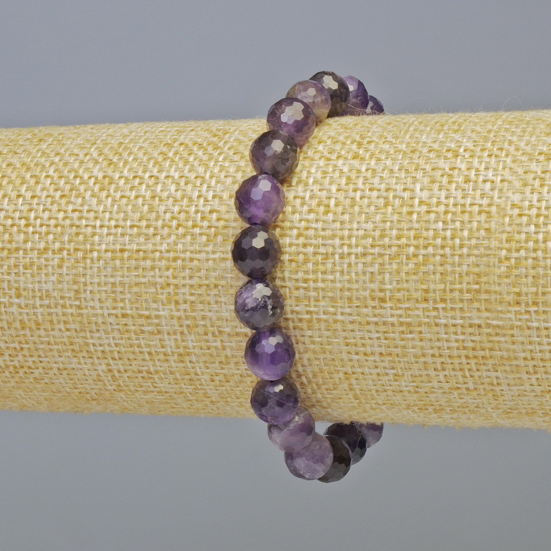 Amethyst Bracelet, Natural Stone Faceted Bead, Diameter 8mm+/- (Stretch), Length 18cm+