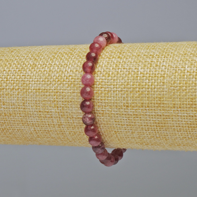 Tourmaline Rubellite Bracelet, natural stone smooth ball, diameter 6mm+/- (stretch), length 18cm+