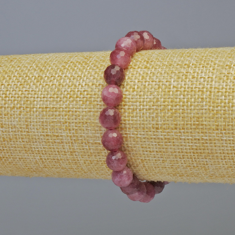 Tourmaline Rubellite Bracelet, natural stone faceted ball, diameter 8mm+/- (stretch), length 18cm+