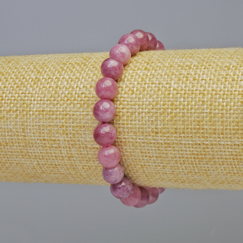 Tourmaline Rubellite Bracelet, natural stone, smooth bead, diameter 8mm+- (stretch), length 18cm+