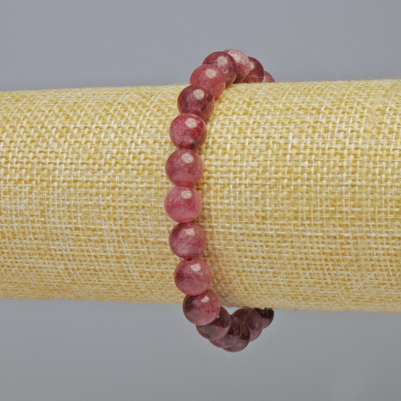 Tourmaline Rubellite Bracelet, natural stone smooth ball, diameter 8mm+/- (stretch), length 18cm+