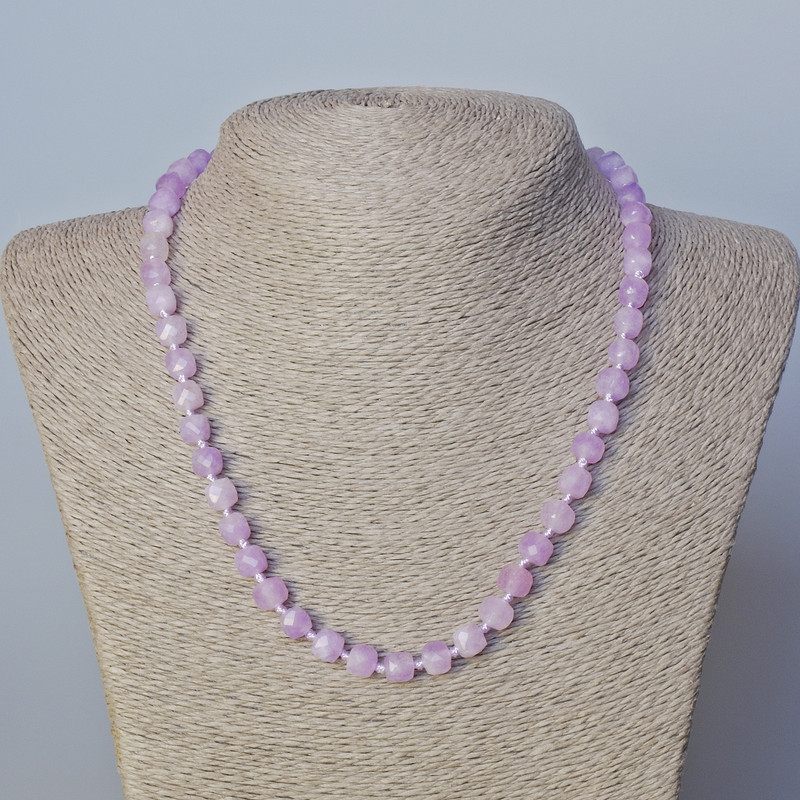 Lavender Amethyst Necklace Natural Stone Faceted Cube Beads, Diameter 7mm+-, Length 45-49cm+