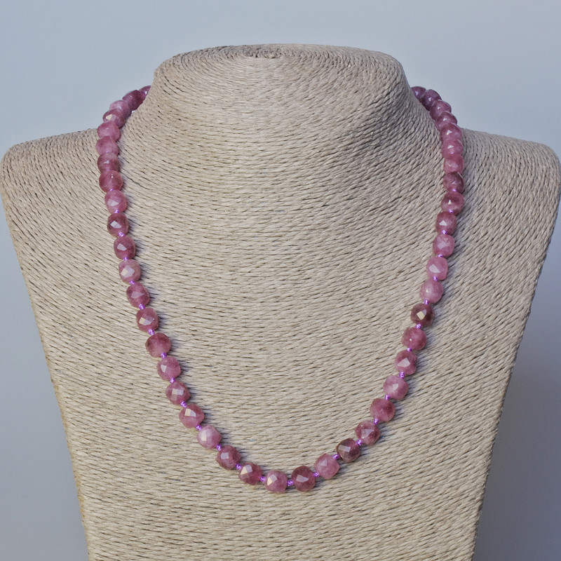 Rubellite Tourmaline Necklace Natural Stone Faceted Cube Beads, Diameter 7mm+-, Length 45-49cm+