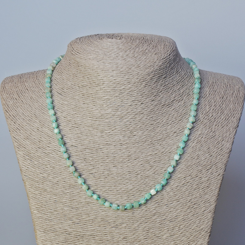 Amazonite Necklace Natural Stone Faceted Cube Beads, Diameter 4mm+-, Length 45-49cm+