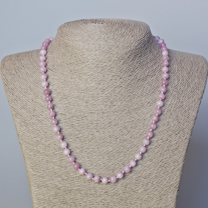 Kunzite (imitation) Necklace, smooth round bead, diameter 6mm+-, length 45-50cm+