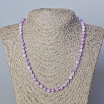 Kunzite (imitation) Necklace, smooth round bead, diameter 6mm+-, length 45-51cm+