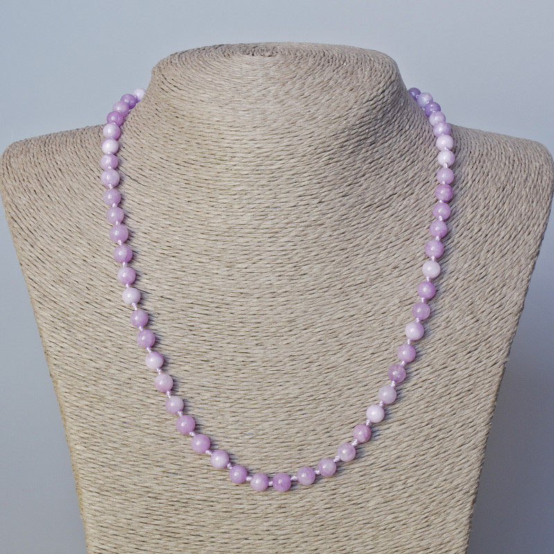 Kunzite (imitation) Necklace, smooth round bead, diameter 6mm+-, length 45-51cm+
