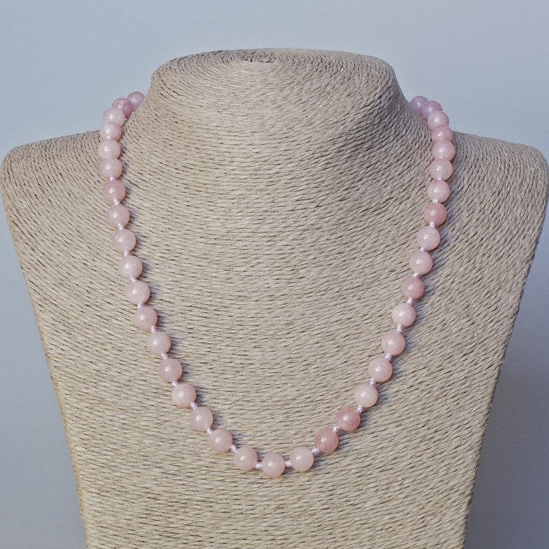 Rose Quartz (imitation) Necklace, smooth round bead, diameter 8mm+-, length 45-50cm+