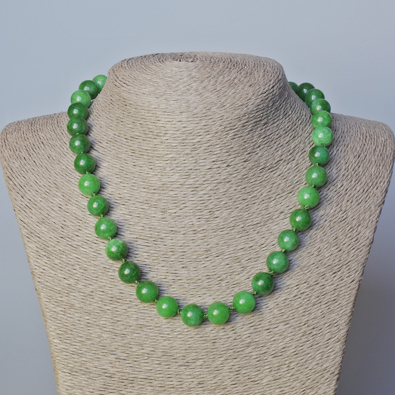 Chrysoprase Necklace, natural stone smooth round bead, diameter 10.5mm+-, length 45-48cm+