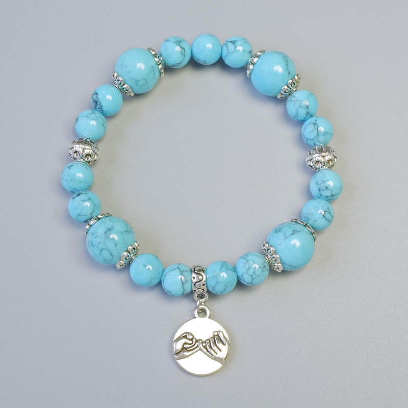 Turquoise (pressed) Bracelet, smooth round bead, diameter 12mm, 8.5mm+- (stretch), length 18cm+- with metal spacers