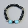 Black Agate & Turquoise (pressed) Bracelet, smooth rondelle and round bead, diameter 12mm, 10x4.5mm+- (stretch), length 18cm+- with metal spacers