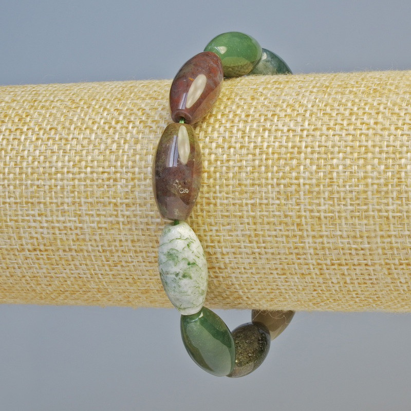 Multicolour Jasper Bracelet, natural stone oval, diameter 10x20mm+- (stretch), length 18cm+