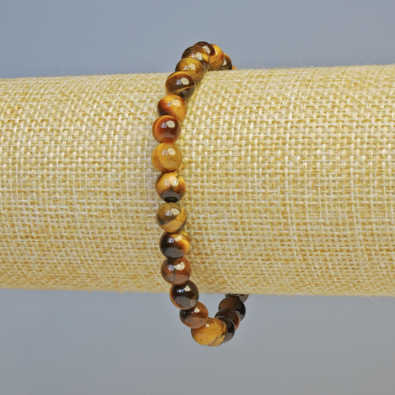 Tiger Eye Bracelet, natural stone smooth round bead, diameter 6.5mm+- (stretch), length 18cm+