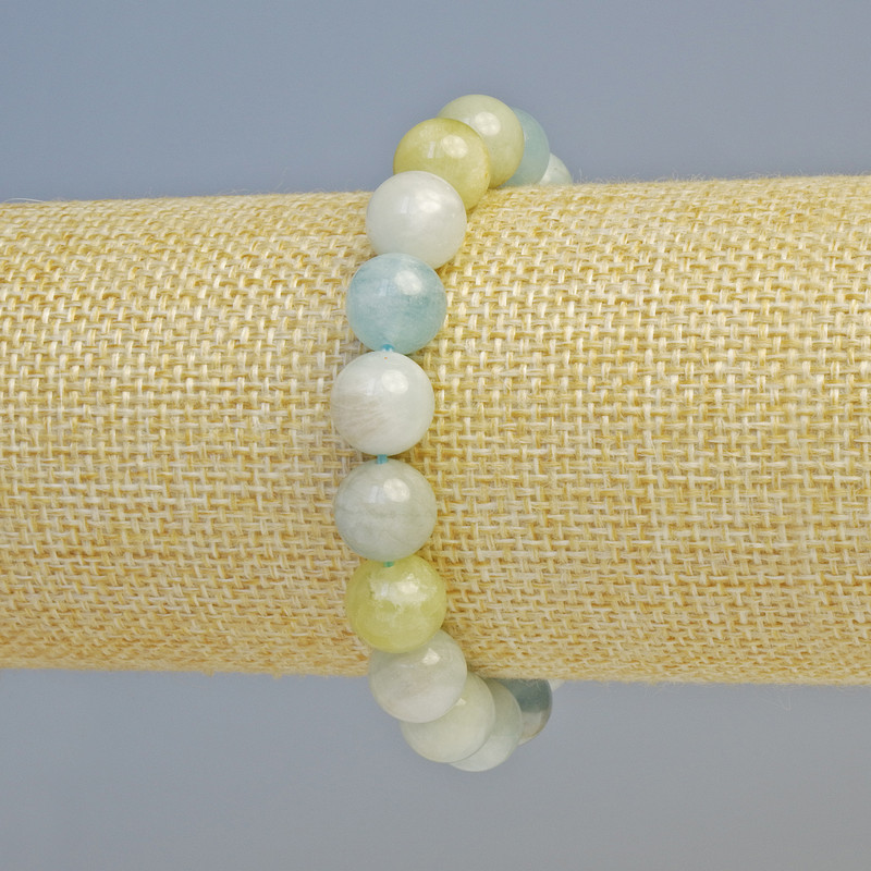 Morganite Bracelet, natural stone smooth round bead, diameter 10mm+- (stretch), length 18cm+