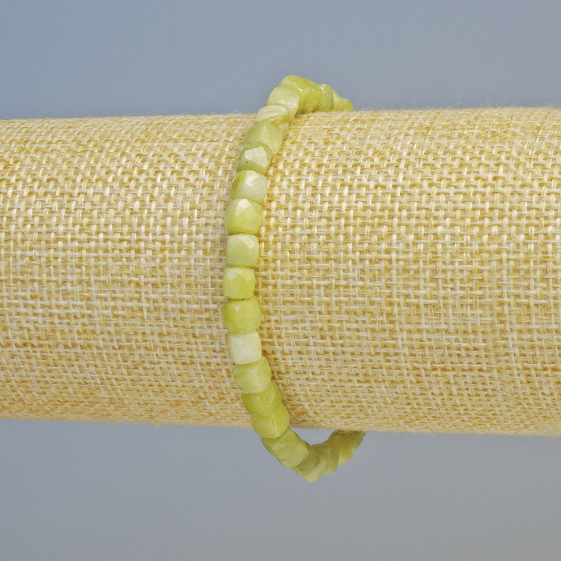 Jadeite Bracelet, Natural Stone Faceted Cube, Diameter 5mm+/- (Stretch), Length 18cm+
