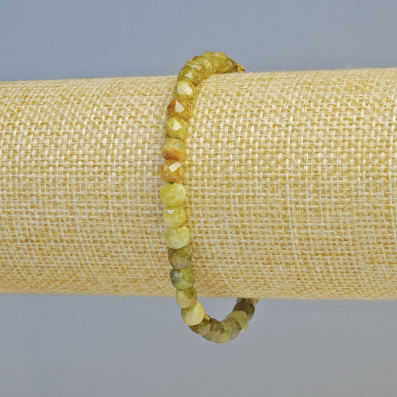 Grossular (Green Garnet) Bracelet, Natural Stone Faceted Cube, Diameter 5mm+/- (Stretch), Length 18cm+