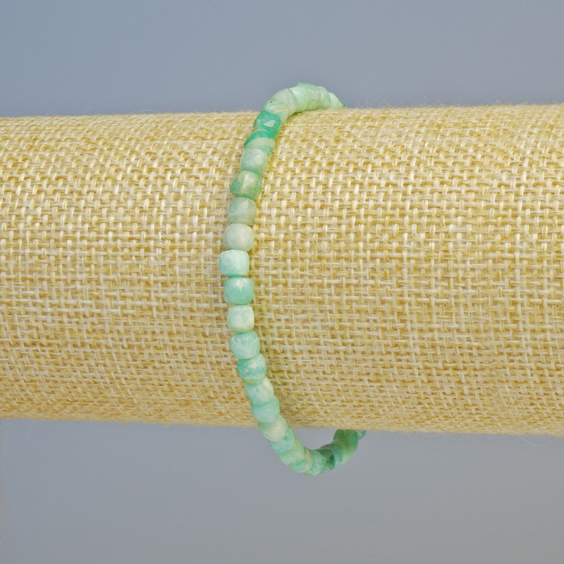 Amazonite Bracelet, Natural Stone Faceted Cube, Diameter 4mm+/- (Stretch), Length 18cm+