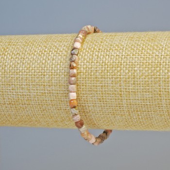 Rhodochrosite Bracelet, Natural Stone Faceted Cube, Diameter 4mm+/- (Stretch), Length 18cm+